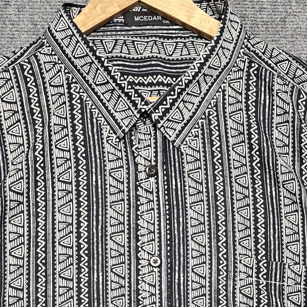 MCEDAR Men's Button Up Tribal Hawaiian Shirt Mens Black Lightweight Short Sleeve